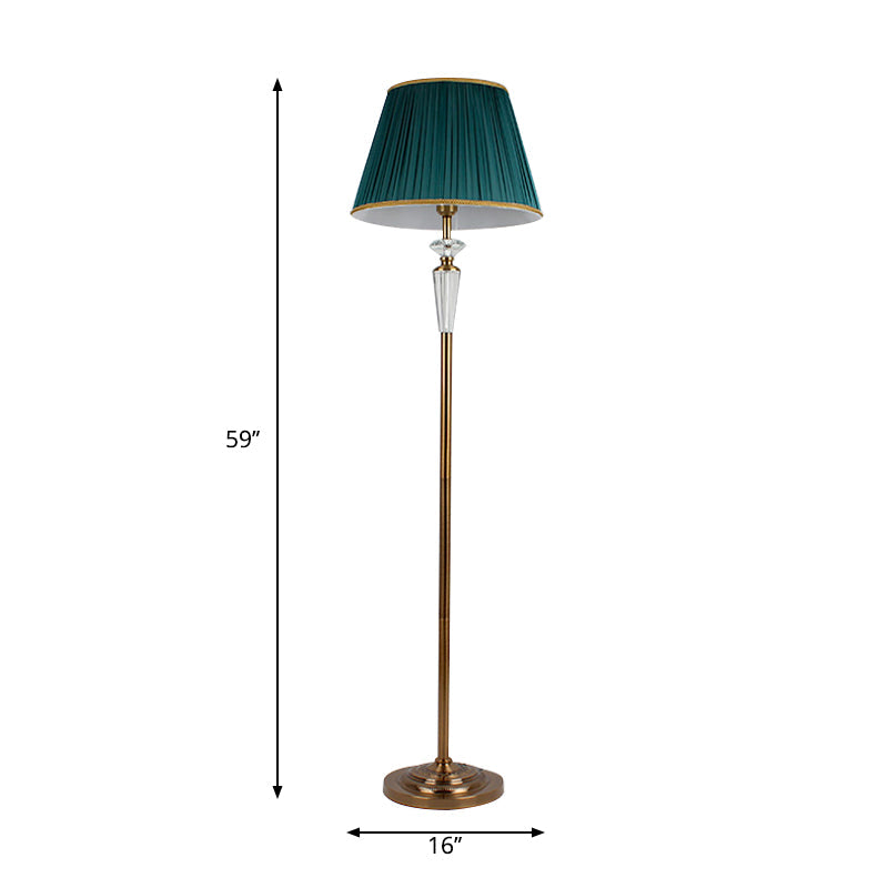 Minimalist Pleated Green Floor Lamp With Crystal Accent - 1 Light Standing For Living Room