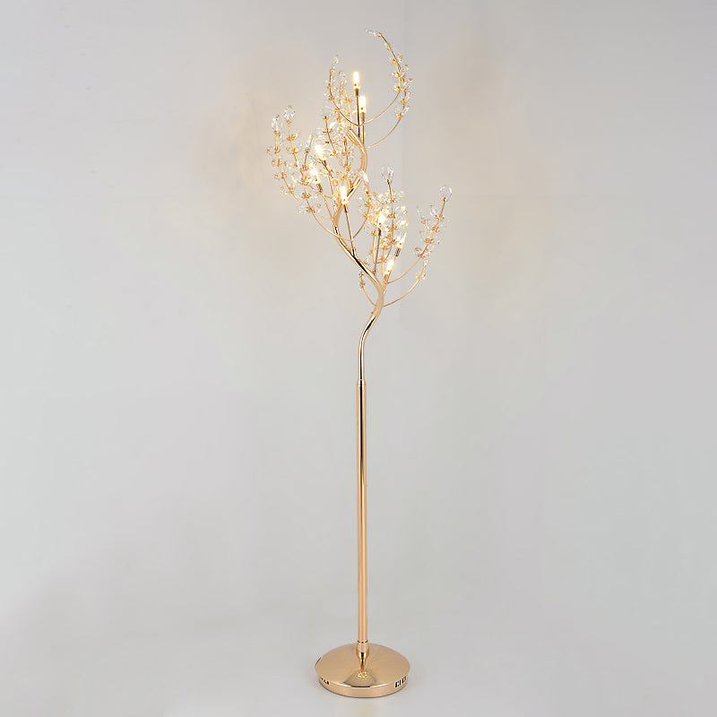 Modern Gold Led Standing Light: Cut Crystal Tree Design For Living Room Ambiance