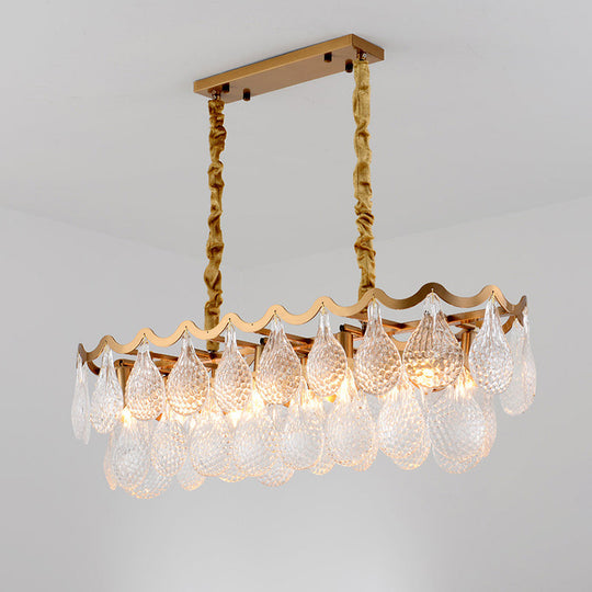 Gold Luxury Island Pendant With Clear K9 Crystal 10-Head Down Lighting For Dining Room