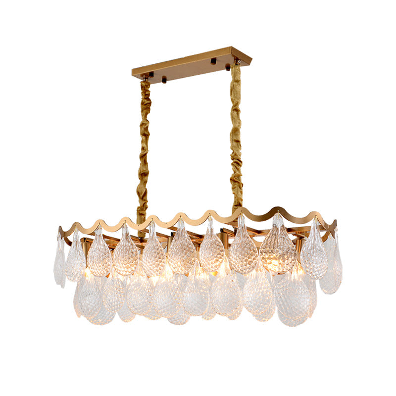 Gold Luxury Island Pendant With Clear K9 Crystal 10-Head Down Lighting For Dining Room