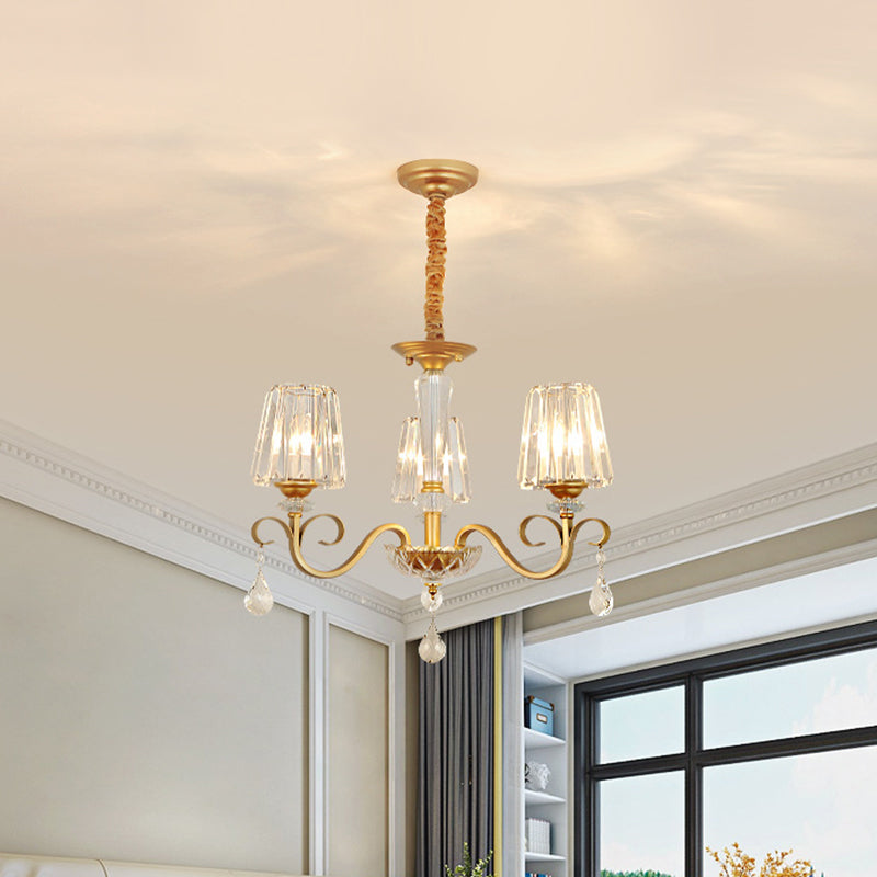 Gold Conical Crystal Hanging Chandelier - Traditional Dining Room Ceiling Light (3/6 Heads) 3 /