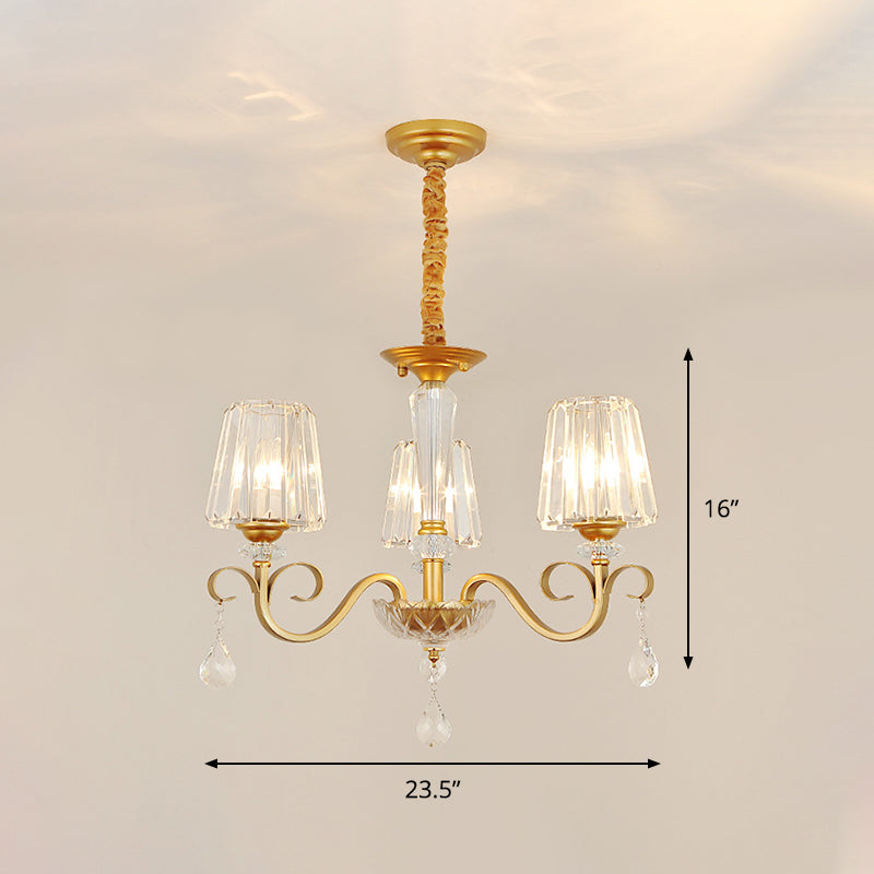 Gold Conical Crystal Hanging Chandelier - Traditional Dining Room Ceiling Light (3/6 Heads)