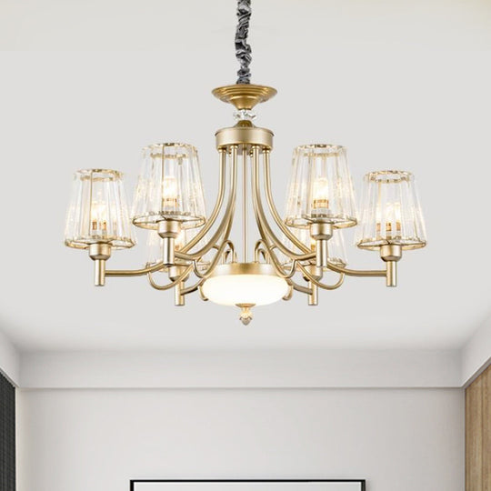 Gold Minimalist Cone Pendant Light with Clear Crystal Blocks - 3/6 Bulbs - Perfect for Bedroom
