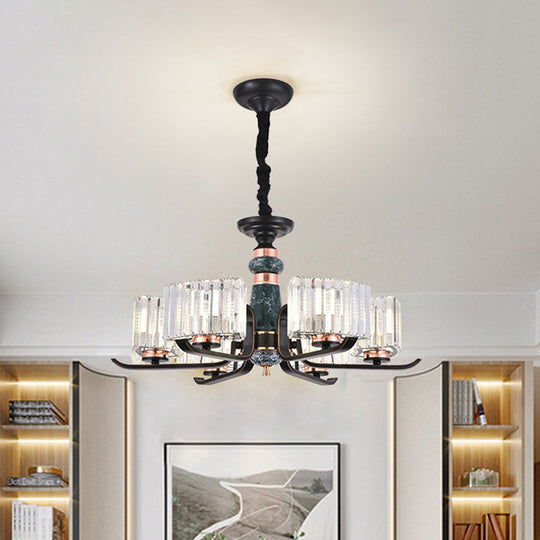 Black Starburst Crystal Hanging Lamp: Elegant 6/8 Bulbs Living Room Chandelier