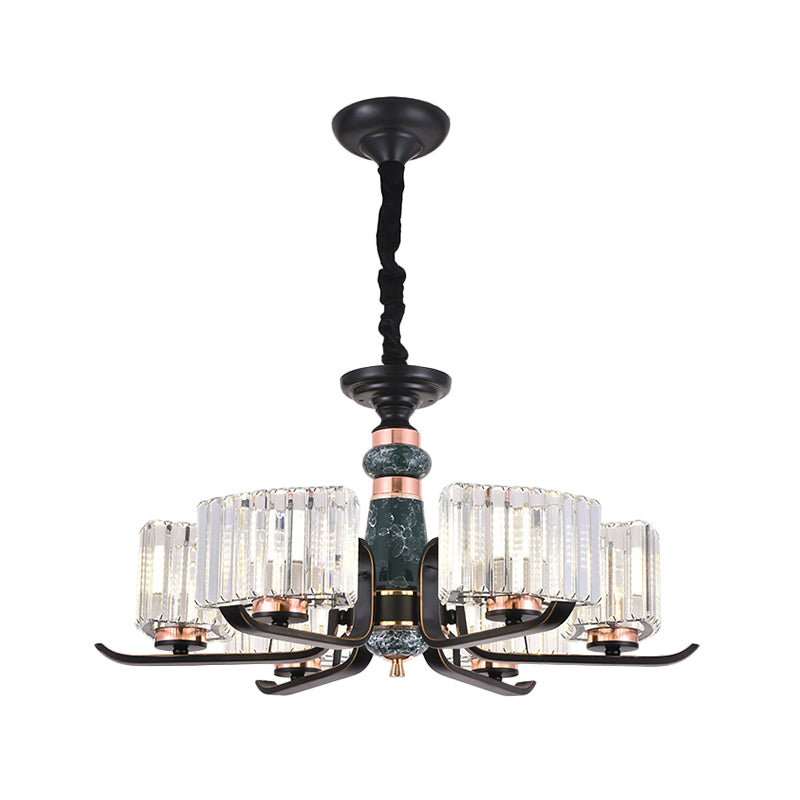 Black Crystal Starburst Chandelier - Elegant 6/8 Bulbs Hanging Lamp For Living Room