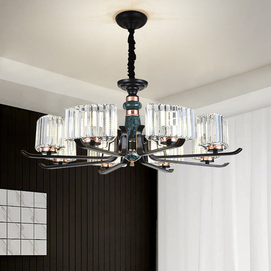 Black Crystal Starburst Chandelier - Elegant 6/8 Bulbs Hanging Lamp For Living Room 8 /