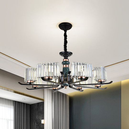 Black Crystal Starburst Chandelier - Elegant 6/8 Bulbs Hanging Lamp For Living Room
