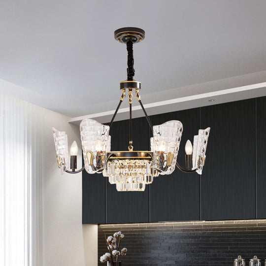 Modern Clear Crystal Glass Kitchen Chandelier with Shield Design - 4/6 Bulb Suspension Pendant in Black