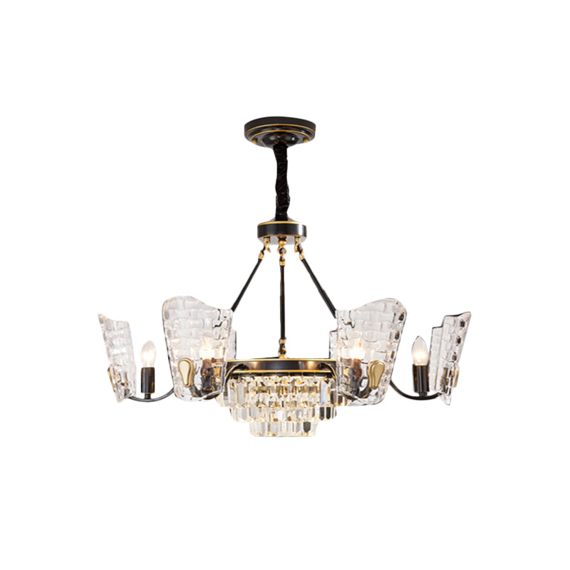 Modern Clear Crystal Glass Kitchen Chandelier with Shield Design - 4/6 Bulb Suspension Pendant in Black