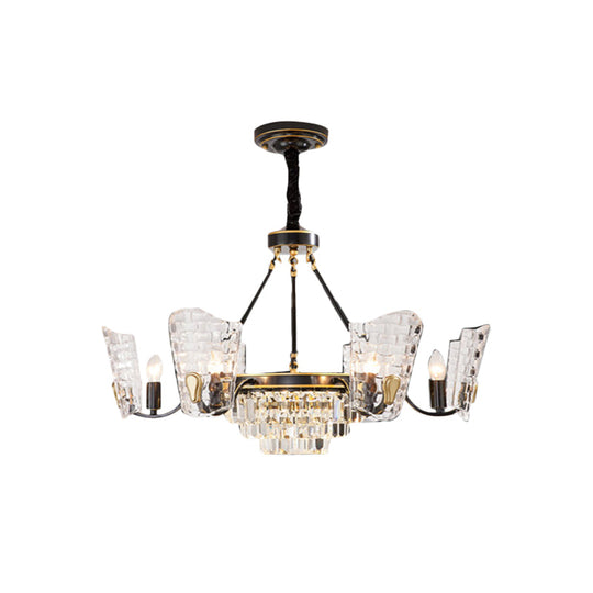 Modern Crystal Chandelier With Clear Glass And Black Suspension 4/6 Bulbs - Perfect For Kitchen