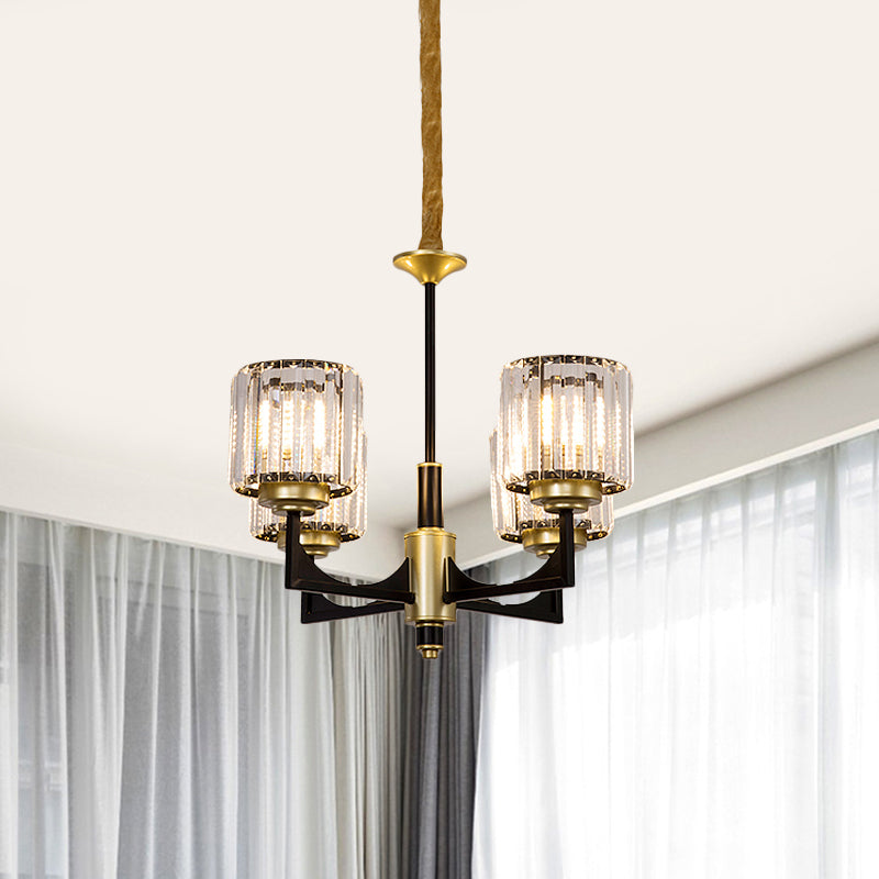 Modern Black And Gold Cylinder Chandelier With Clear Crystal Glass - 4/6 Head Dining Room Pendant 4
