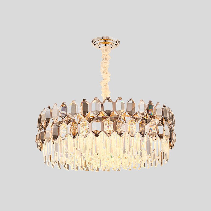 Modern Rose Gold Crystal Prism Chandelier Pendant - 16-Head Round Design for Bedroom Lighting