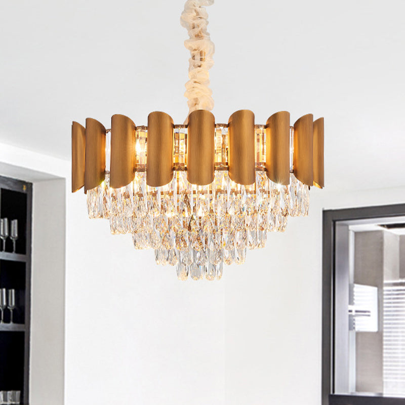 Modern Crystal Suspension Lamp: Tapered Brass Chandelier Lighting for Dining Room