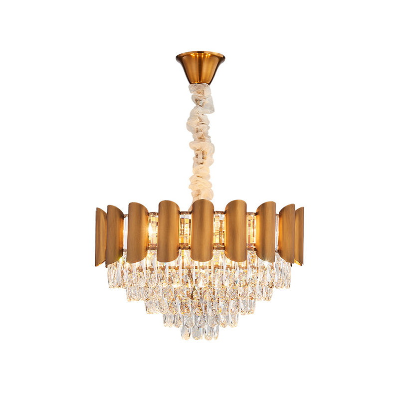 Modern 6-Light Crystal Chandelier In Brass For Dining Room Tapered Suspension Lamp