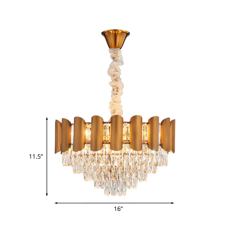 Modern 6-Light Crystal Chandelier In Brass For Dining Room Tapered Suspension Lamp