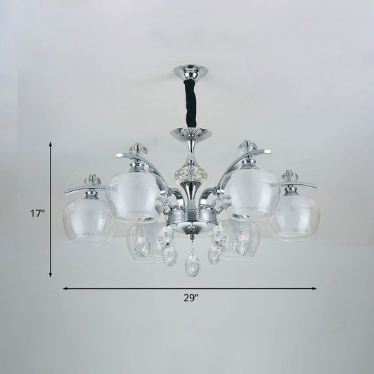 Modern Chrome Sputnik Chandelier With Clear Glass & Crystal Drops - 6-Light Pendant For Bedroom