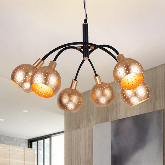 Modern Gold and Black Pendant Chandelier with Hollow Out Design - 6 Bulb Metal Suspension Light