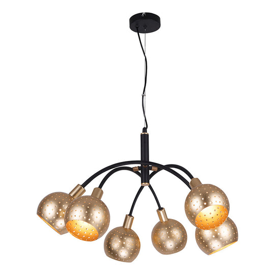 Modern Gold and Black Pendant Chandelier with Hollow Out Design - 6 Bulb Metal Suspension Light