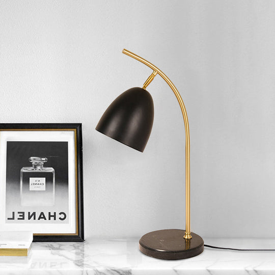 Léonie - Modern Modern 1 Bulb Night Table Light with Metal Shade White/Black Finish Bell Shape Desk Lamp