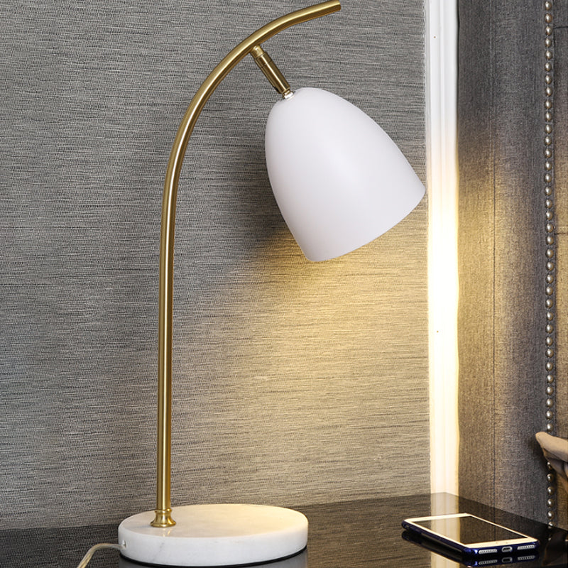 Modern Metal Shade Bell Shape Desk Lamp With 1 Bulb White/Black Finish White