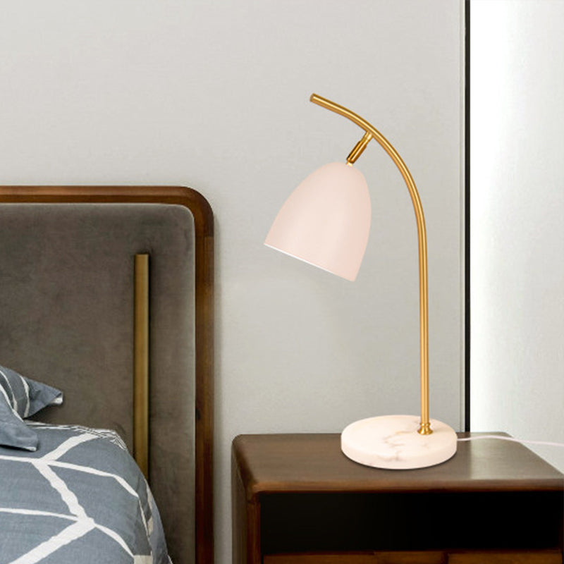 Léonie - Modern Modern 1 Bulb Night Table Light with Metal Shade White/Black Finish Bell Shape Desk Lamp