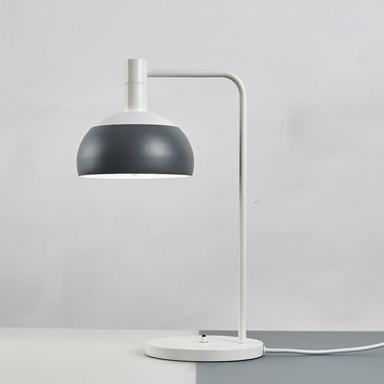 Metallic Domed Reading Book Light - Minimalist White/Black Table Lamp With Right Angle Arm