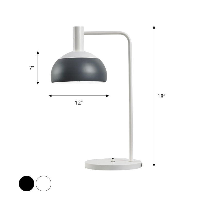 Noémie - Modern Metallic Domed Reading Book Light Minimalist 1 Head White/Black Finish Table Lamp with Right Angle Arm