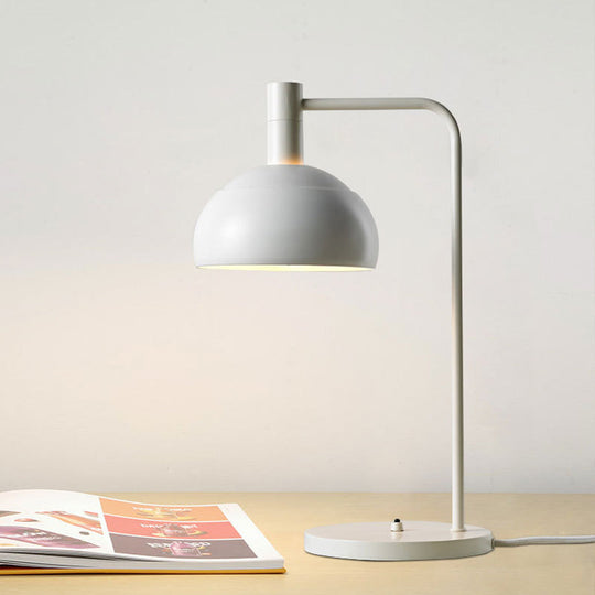 Metallic Domed Reading Book Light - Minimalist White/Black Table Lamp With Right Angle Arm White