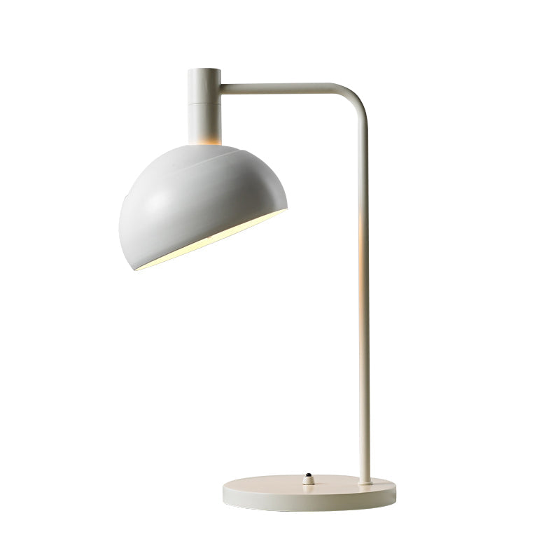 Metallic Domed Reading Book Light - Minimalist White/Black Table Lamp With Right Angle Arm