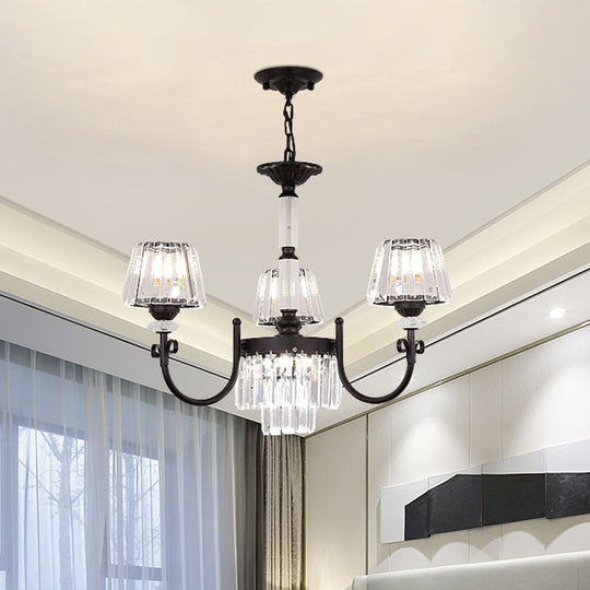 Modern Tapered Crystal Suspension Light with 3/6 Heads - Black Dining Room Chandelier Lamp