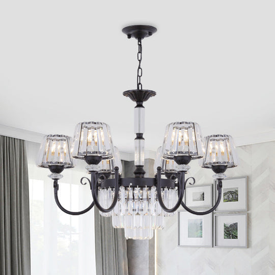Modern Black Crystal Chandelier With Tapered Suspension - 3/6 Heads For Dining Room Lighting 6 /