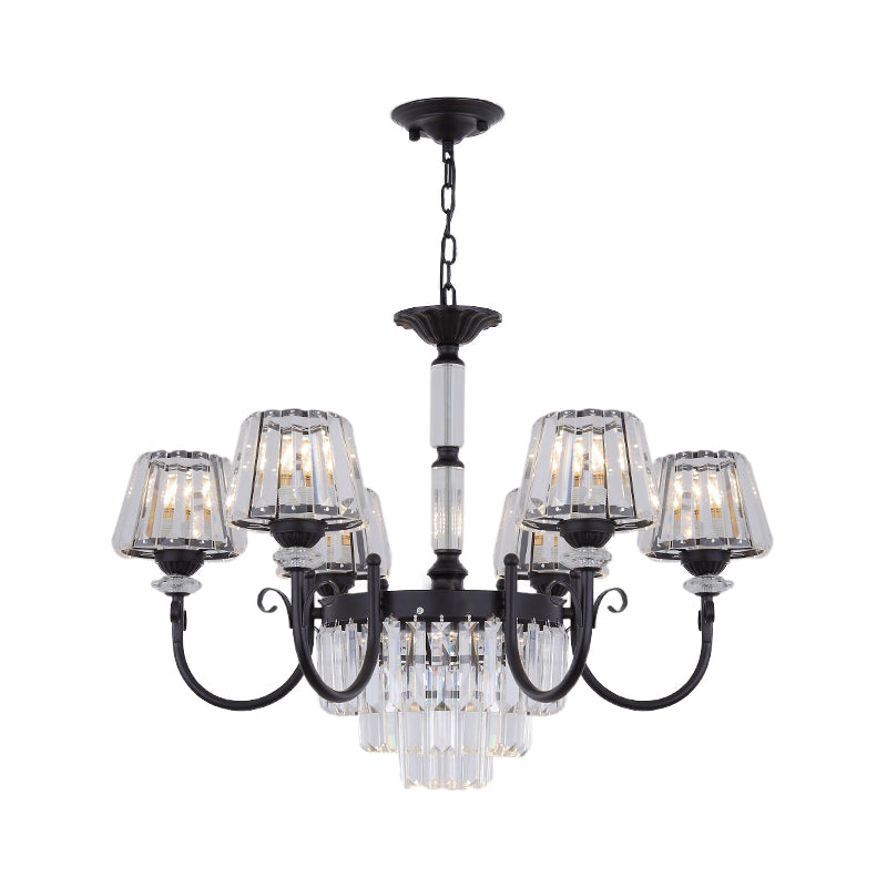 Modern Tapered Crystal Suspension Light with 3/6 Heads - Black Dining Room Chandelier Lamp