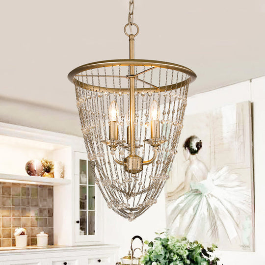Modern Crystal Chandelier Lamp with 3 Gold Heads and Draped Chain Suspension
