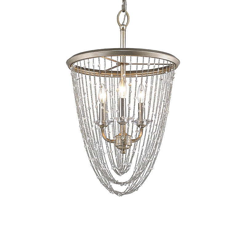 Modern Crystal Chandelier Lamp with 3 Gold Heads and Draped Chain Suspension