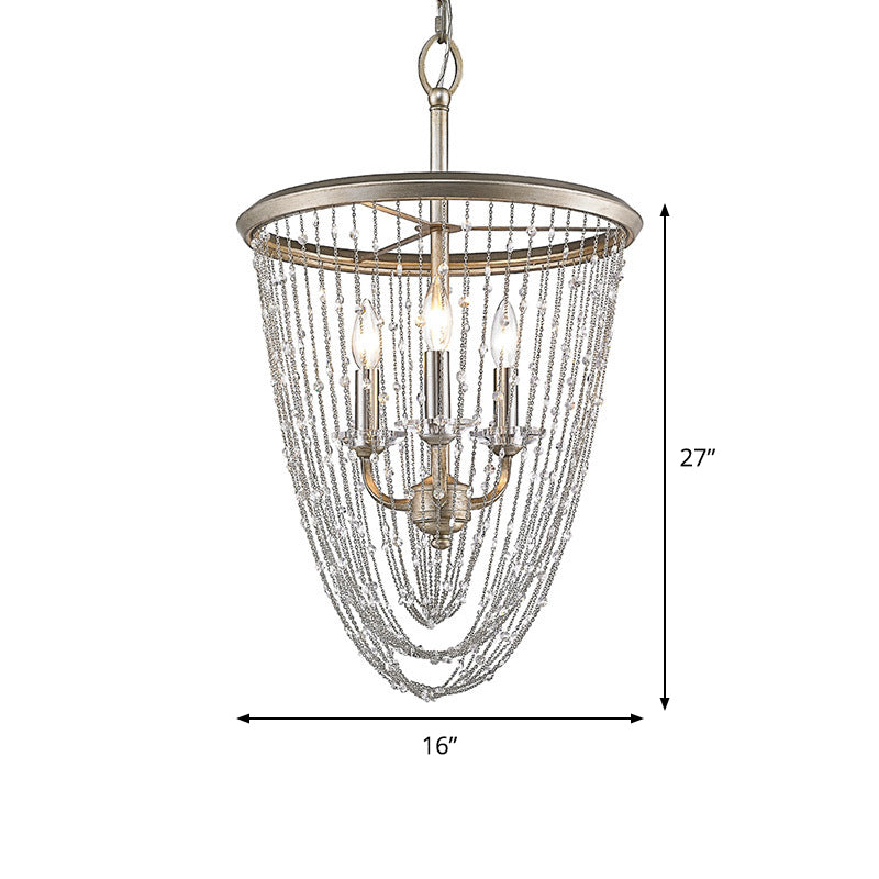 Gold Crystal Chandelier Lamp With 3 Heads - Contemporary Suspension Light