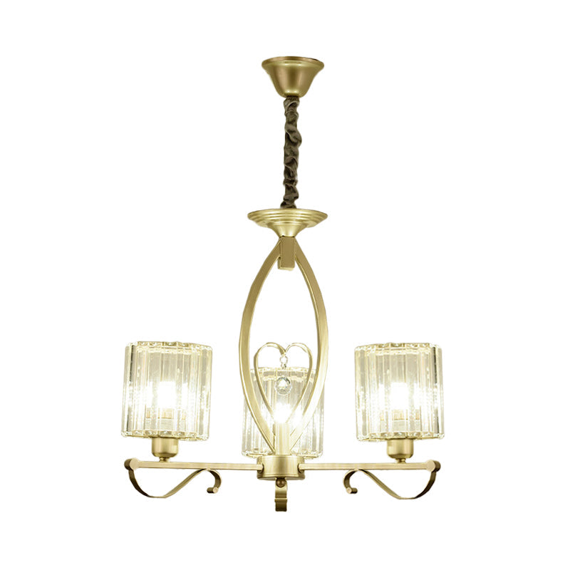 Modern Gold Cylinder Crystal Chandelier - 3/6 Lights Living Room Ceiling Light
