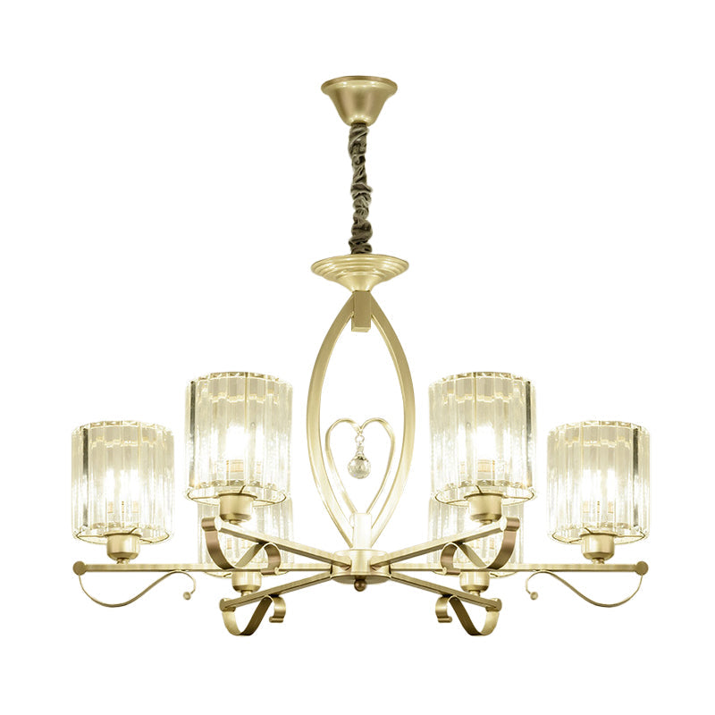 Modern Gold Cylinder Crystal Chandelier - 3/6 Lights Living Room Ceiling Light