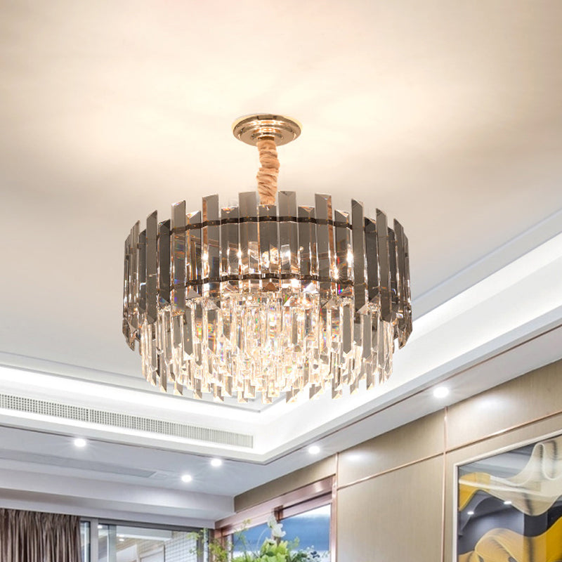 Gold 9-Bulb Chandelier With Clear And Smoke Gray Crystal Dual Layers For Modern Dining Room