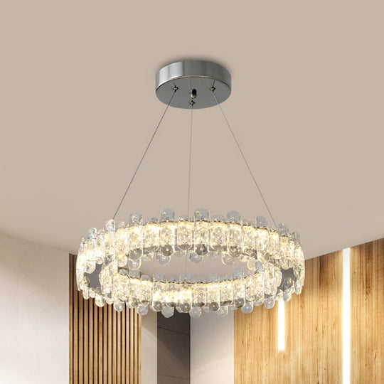 Modern Chrome Circle Pendant Chandelier - Clear K9 Crystal Led Ceiling Light