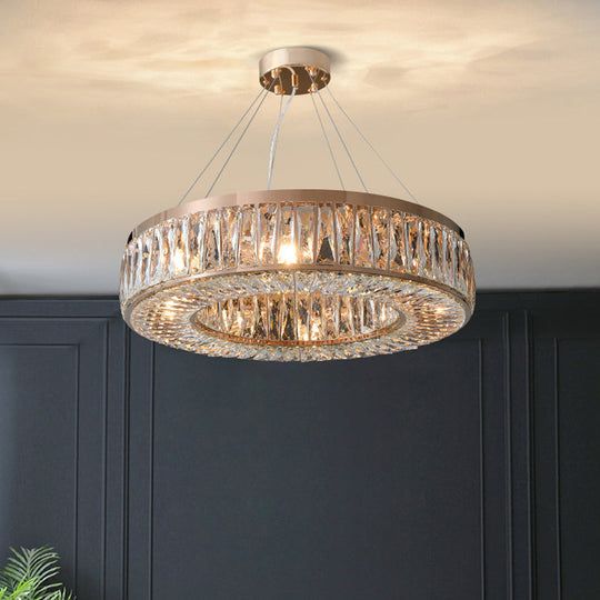 Contemporary Gold Chandelier Pendant Light With Crystal Shade For Bedroom - 6 Bulbs Hanging Design