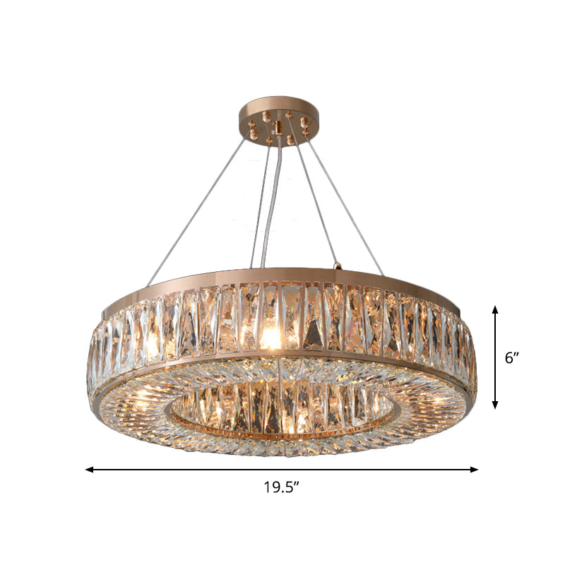 Contemporary Gold Chandelier with Ring Crystal Shade - 6 Bulbs Hanging Pendant Light for Bedroom
