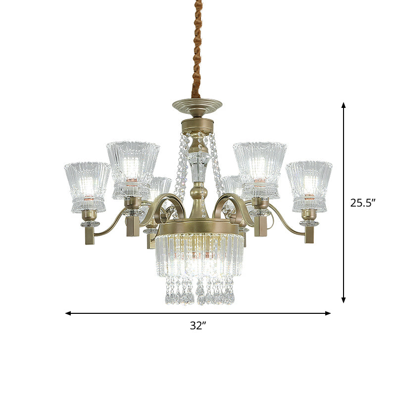 Modern Gold Crystal Chandelier - 6/9-Head Clear Pendant Lamp For Bedroom