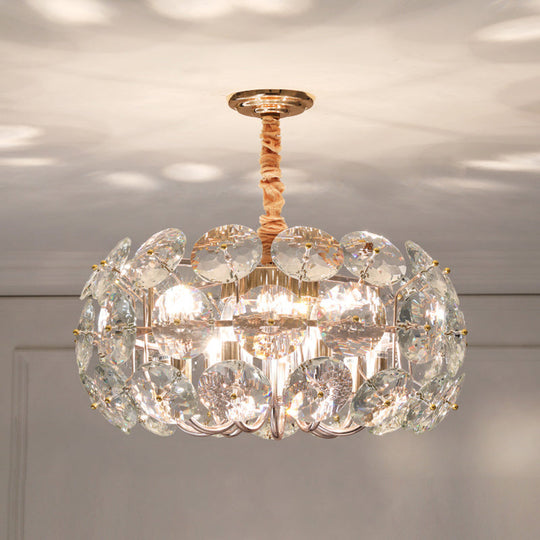 Minimalist Clear Crystal 8-Head Hanging Pendant Ceiling Chandelier For Bedroom