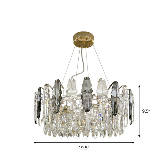 Modernist Clear and Smoke Gray Crystal Chandelier Light - 2 Tiers Suspension, 6 Heads