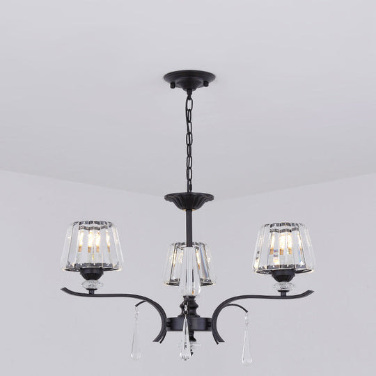 Modern Black Crystal Cone Chandelier - 3/6-Bulb Ceiling Suspension Lamp for Bedroom