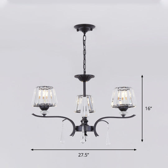 Modern Crystal Cone Chandelier: 3/6-Bulb Suspended Ceiling Lamp In Black Perfect For Bedrooms