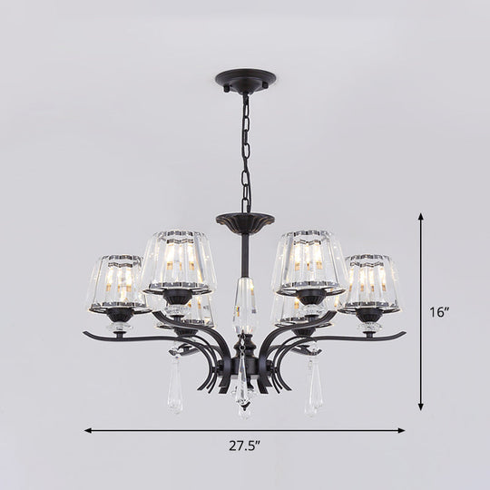 Modern Crystal Cone Chandelier: 3/6-Bulb Suspended Ceiling Lamp In Black Perfect For Bedrooms