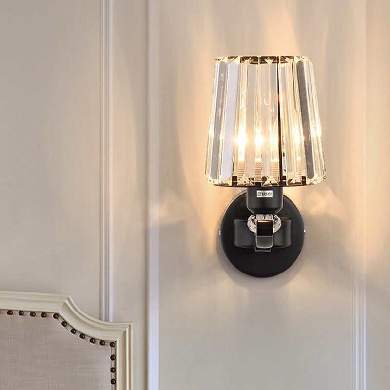 Modern Black Crystal Block Wall Sconce Lamp - Sleek Half-Bulb Tapered Design For Living Room 1 /