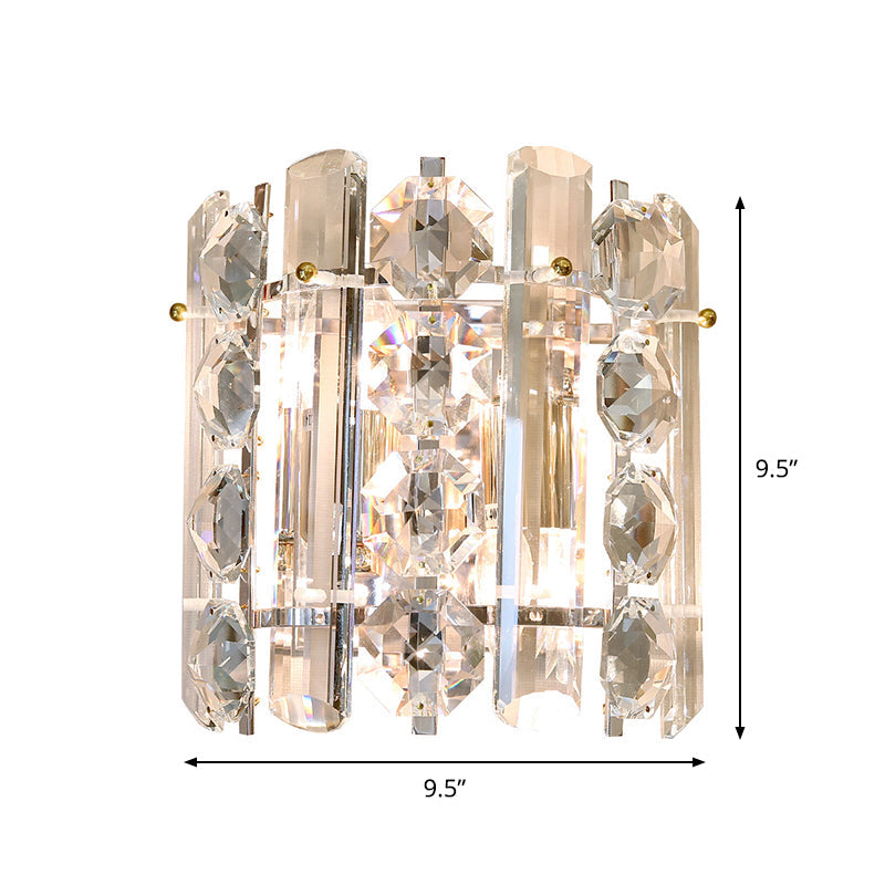 Contemporary 2-Light Wall Lamp With Crystal Shade For Living Room