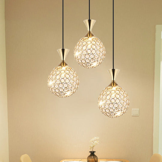 Modern Cluster Pendant Gold Cut Crystal Hanging Ceiling Light For Dining Room 3 / Lighting